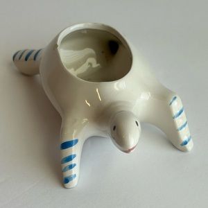 Vintage White and Blue Turtle Planter; Made in Portugal